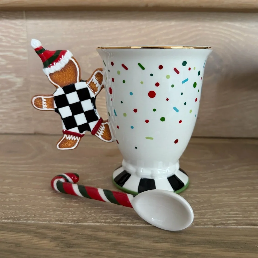 MacKenzie-Childs Bake Shop Gingerbread Handle Mug With Spoon
